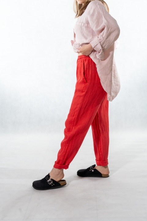 Spodnie damskie 100% len Gioya&Co. - Flame Red
