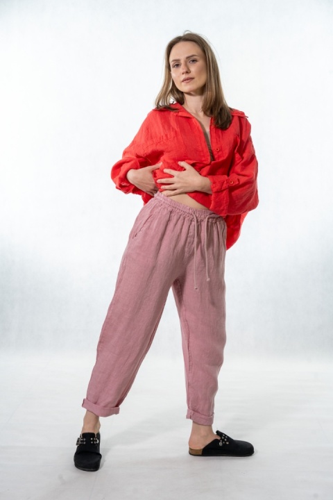 Spodnie damskie 100% len Gioya&Co. – Paris Pink