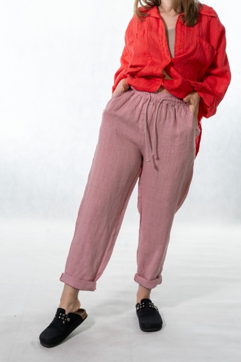 Spodnie damskie 100% len Gioya&Co. – Paris Pink