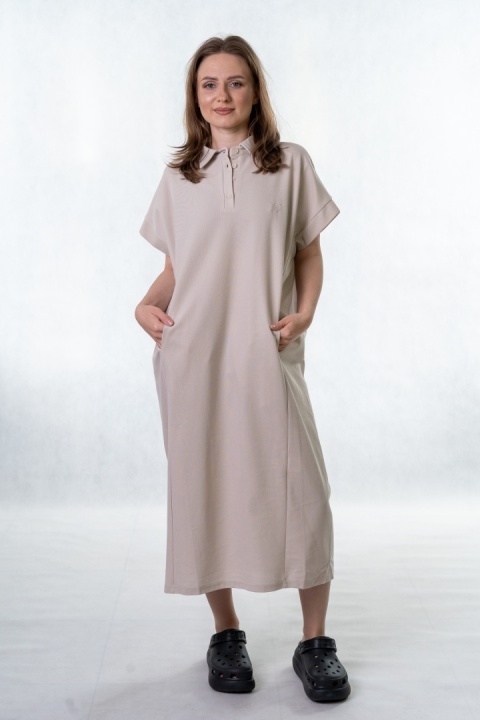 Sukienka Wiya z tkaniny typu Lacosta Beige