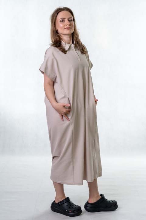 Sukienka Wiya z tkaniny typu Lacosta Beige