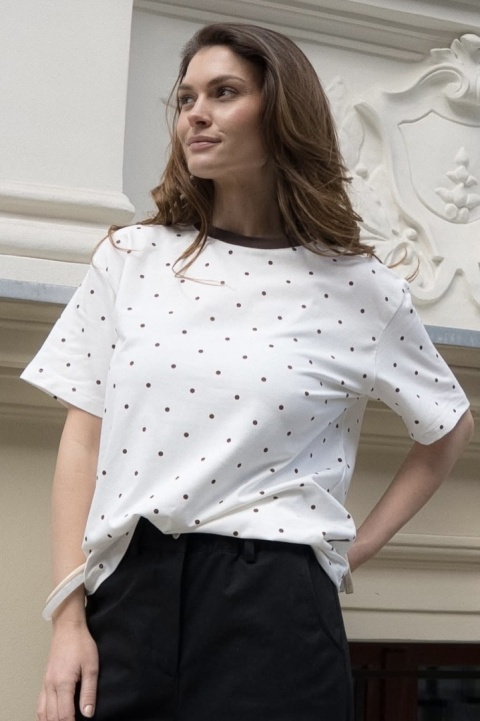 T-shirt w kropki LEMONADA – brązowe kropki
