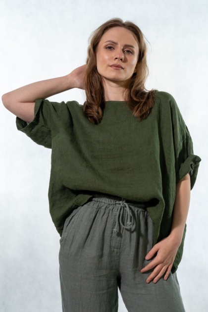 Bluzka Wendy Trendy 100% Len - Butelkowa Zieleń