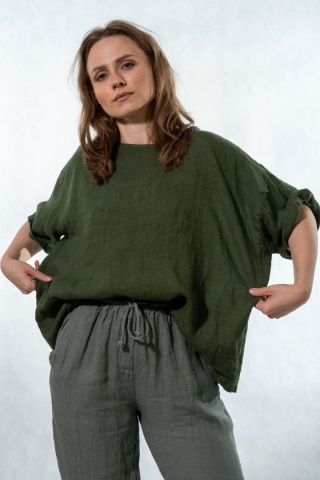 Bluzka Wendy Trendy 100% Len - Butelkowa Zieleń