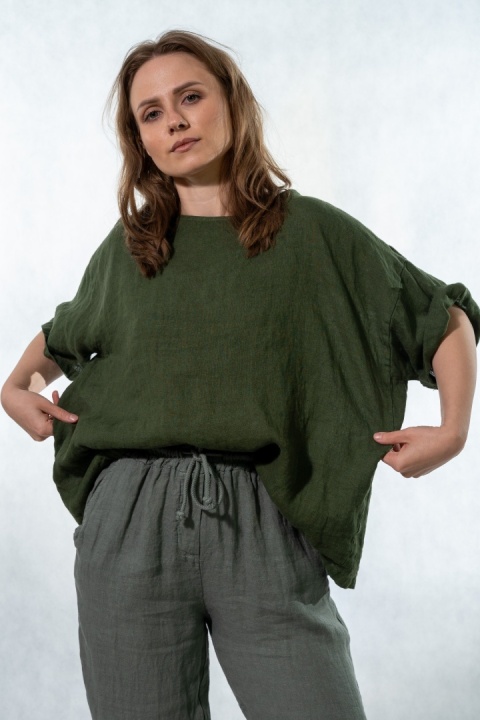 Bluzka Wendy Trendy 100% Len - Butelkowa Zieleń