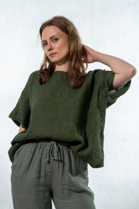 Bluzka Wendy Trendy 100% Len - Butelkowa Zieleń