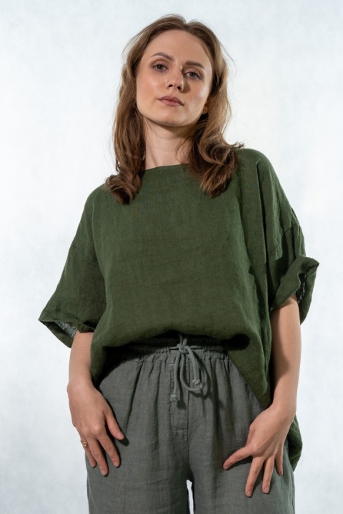 Bluzka Wendy Trendy 100% Len - Butelkowa Zieleń