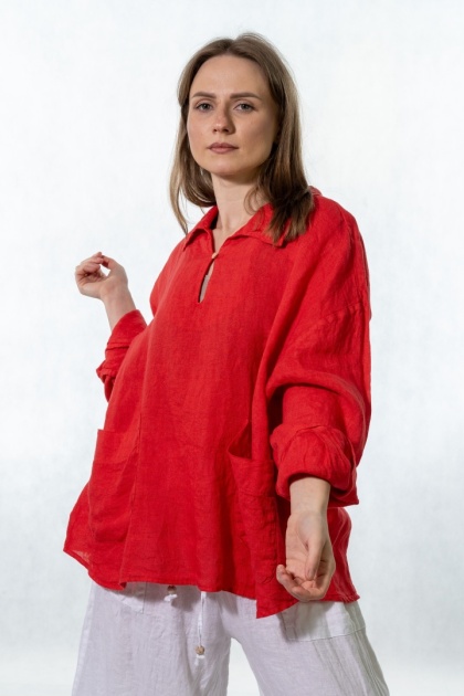 Bluzka lniana oversize Gioya & Co. - Flame red