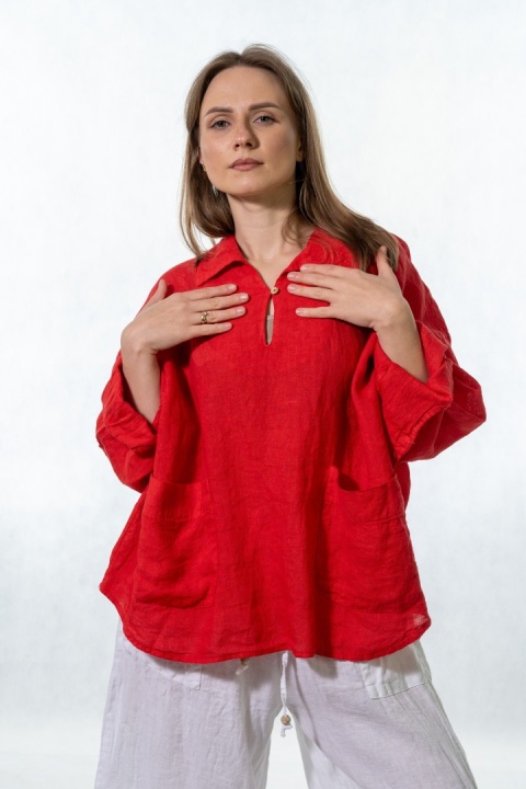 Bluzka lniana oversize Gioya & Co. - Flame red