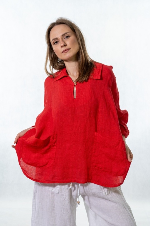 Bluzka lniana oversize Gioya & Co. - Flame red