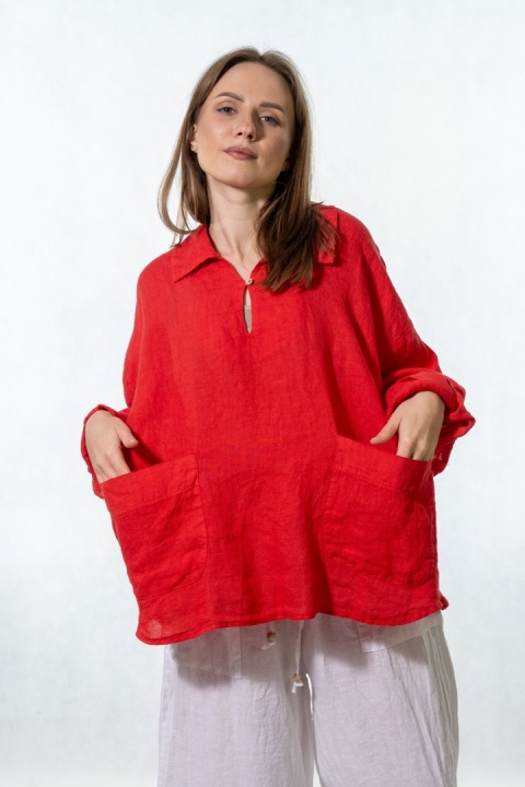 Bluzka lniana oversize Gioya & Co. - Flame red