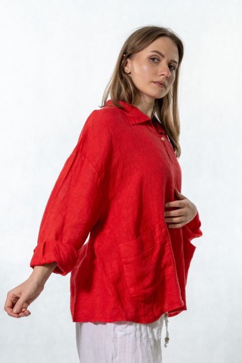 Bluzka lniana oversize Gioya & Co. - Flame red