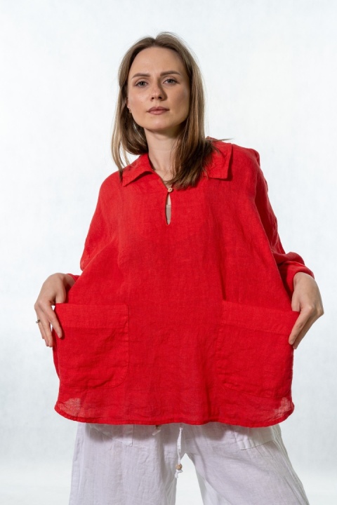 Bluzka lniana oversize Gioya & Co. - Flame red