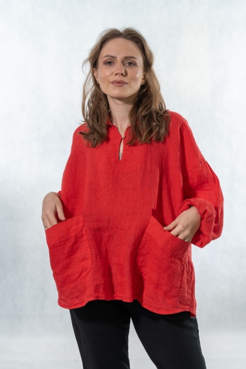 Bluzka lniana oversize Gioya & Co. - Flame red