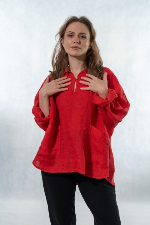 Bluzka lniana oversize Gioya & Co. - Flame red