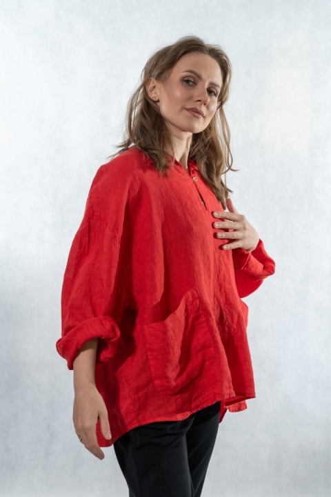 Bluzka lniana oversize Gioya & Co. - Flame red