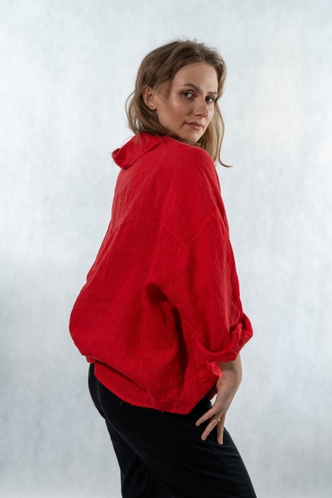 Bluzka lniana oversize Gioya & Co. - Flame red