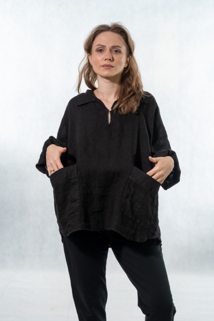 Bluzka lniana oversize Gioya & Co. - Nero