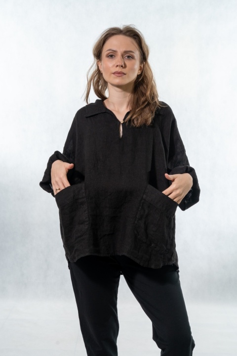 Bluzka lniana oversize Gioya & Co. - Nero