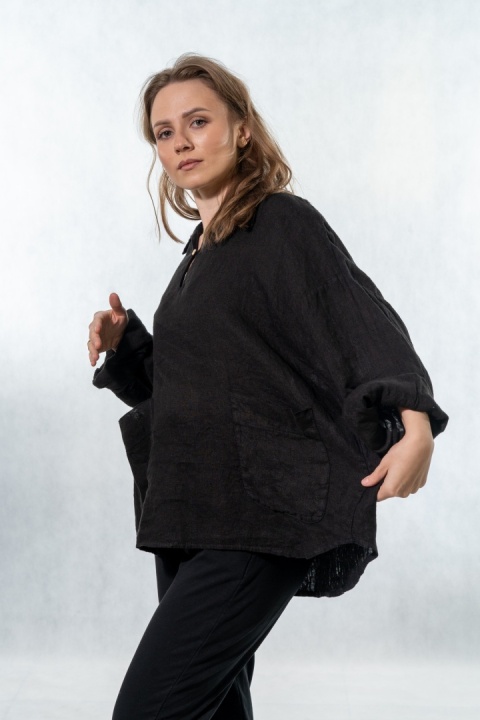 Bluzka lniana oversize Gioya & Co. - Nero
