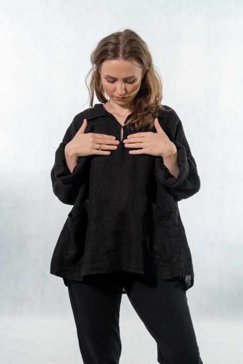 Bluzka lniana oversize Gioya & Co. - Nero