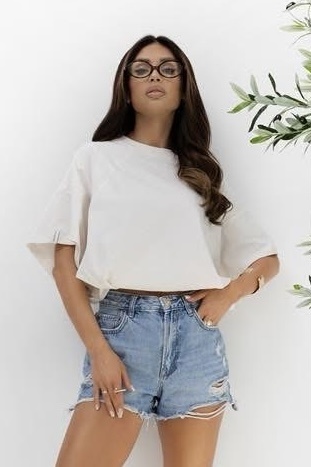 T- shirt Lenoshka Comfy Oversize Tee ze stoperem - Kokosowy