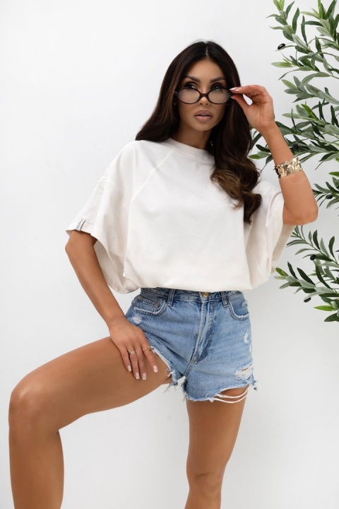 T- shirt Lenoshka Comfy Oversize Tee ze stoperem - Kokosowy
