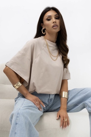 T- shirt Lenoshka Comfy Oversize Tee ze stoperem - Beżowy