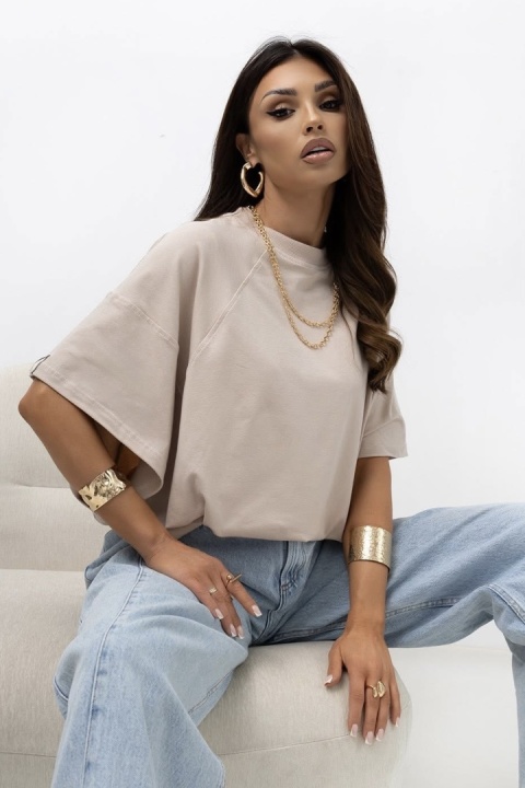 T- shirt Lenoshka Comfy Oversize Tee ze stoperem - Beżowy