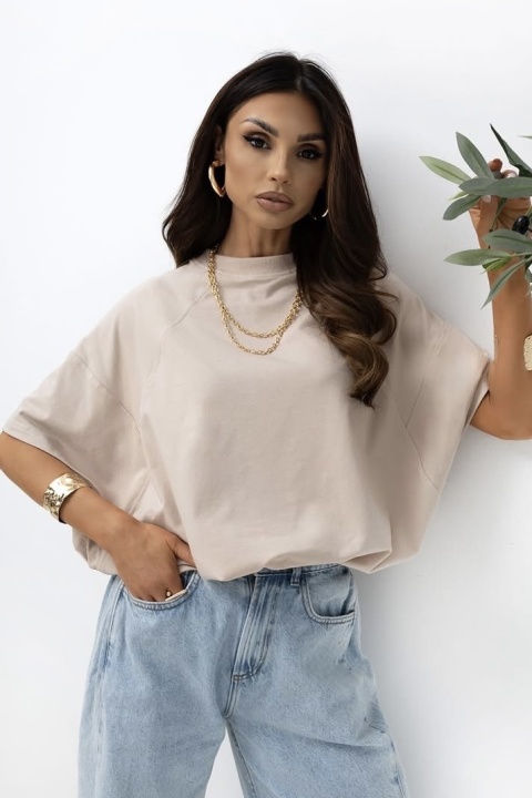T- shirt Lenoshka Comfy Oversize Tee ze stoperem - Beżowy