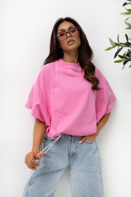T- shirt Lenoshka Comfy Oversize Tee ze stoperem - Róż barbie