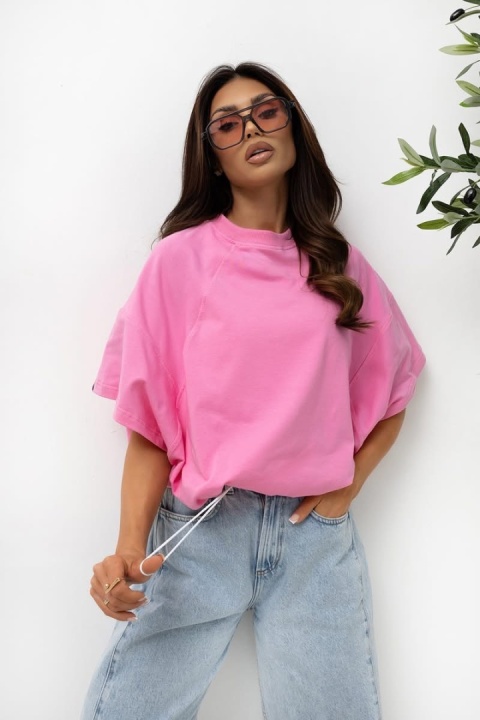 T- shirt Lenoshka Comfy Oversize Tee ze stoperem - Róż barbie