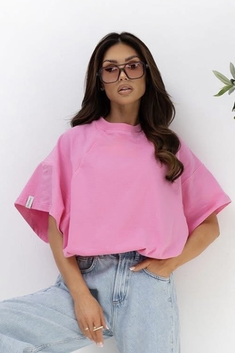 T- shirt Lenoshka Comfy Oversize Tee ze stoperem - Róż barbie