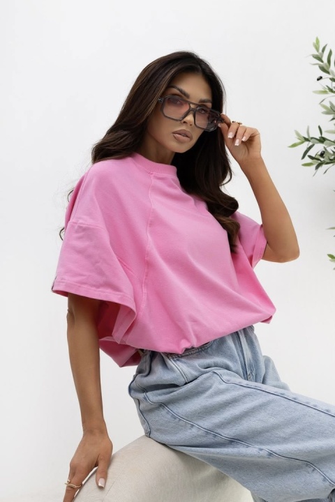 T- shirt Lenoshka Comfy Oversize Tee ze stoperem - Róż barbie