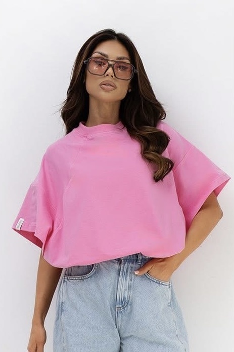 T- shirt Lenoshka Comfy Oversize Tee ze stoperem - Róż barbie