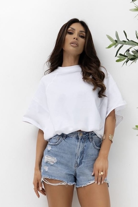 T- shirt Lenoshka Comfy Oversize Tee ze stoperem - Biały