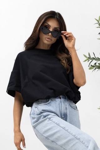 T- shirt Lenoshka Comfy Oversize Tee ze stoperem - Czarny