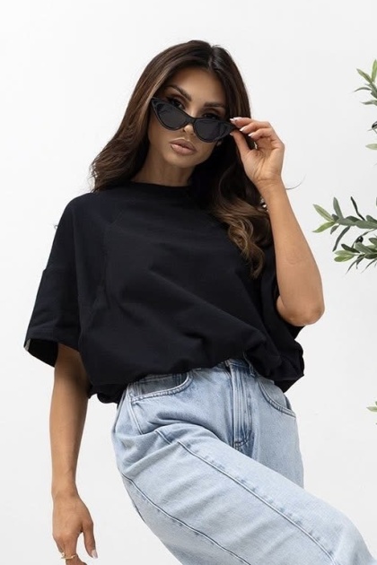 T- shirt Lenoshka Comfy Oversize Tee ze stoperem - Czarny