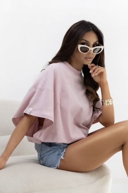 T- shirt Lenoshka Comfy Oversize Tee ze stoperem - Pudrowy róż
