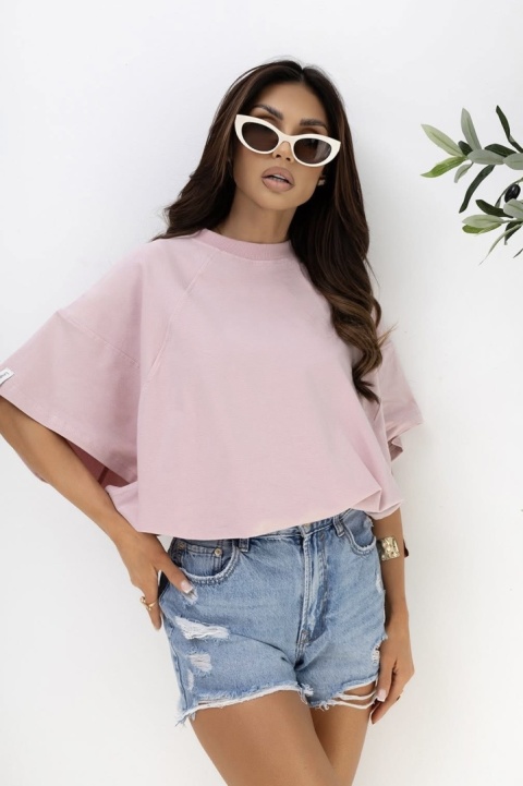 T- shirt Lenoshka Comfy Oversize Tee ze stoperem - Pudrowy róż