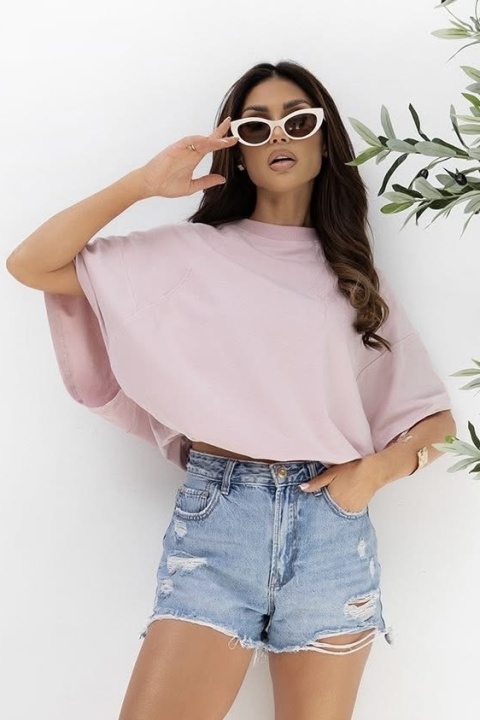 T- shirt Lenoshka Comfy Oversize Tee ze stoperem - Pudrowy róż