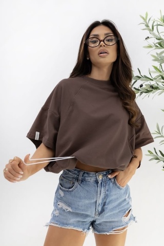T- shirt Lenoshka Comfy Oversize Tee ze stoperem - Czekoladowy
