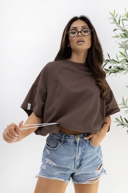 T- shirt Lenoshka Comfy Oversize Tee ze stoperem - Czekoladowy