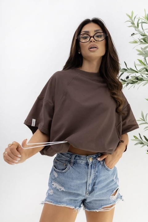 T- shirt Lenoshka Comfy Oversize Tee ze stoperem - Czekoladowy