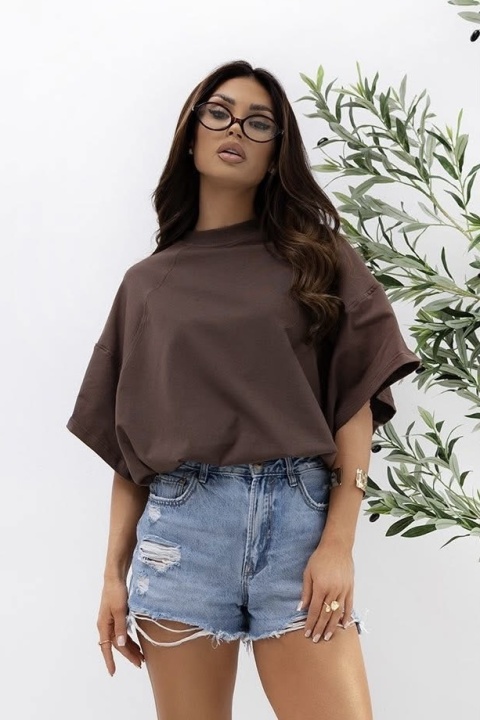 T- shirt Lenoshka Comfy Oversize Tee ze stoperem - Czekoladowy