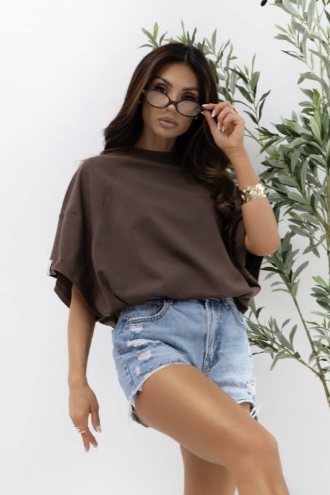 T- shirt Lenoshka Comfy Oversize Tee ze stoperem - Czekoladowy