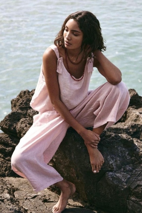 Lniany top Wiya - Cipria