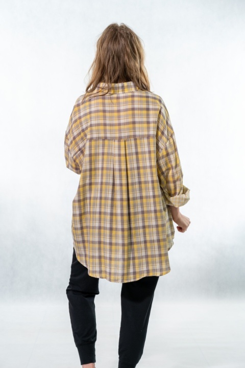 Koszula oversize w kratę żółto-beżową – 100% bawełna