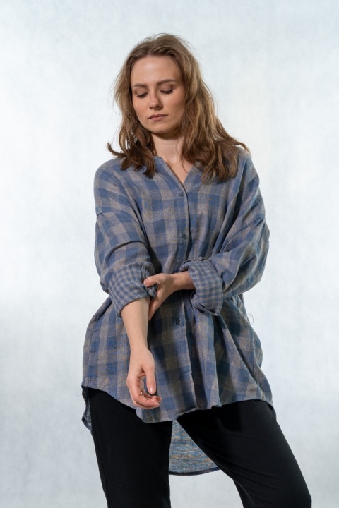 Koszula oversize w kratę – denim blue