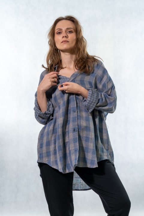 Koszula oversize w kratę – denim blue